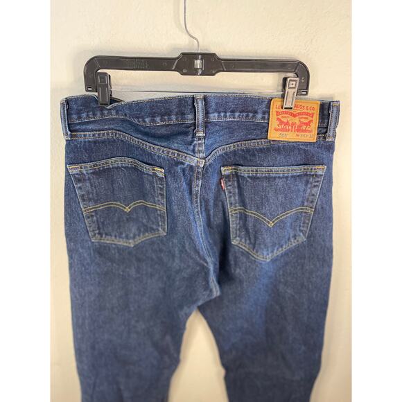Dark Wash Levi 505 Jeans 36x32 Mens Jeans Western Relaxed Fit Straight Leg - Picture 7 of 10